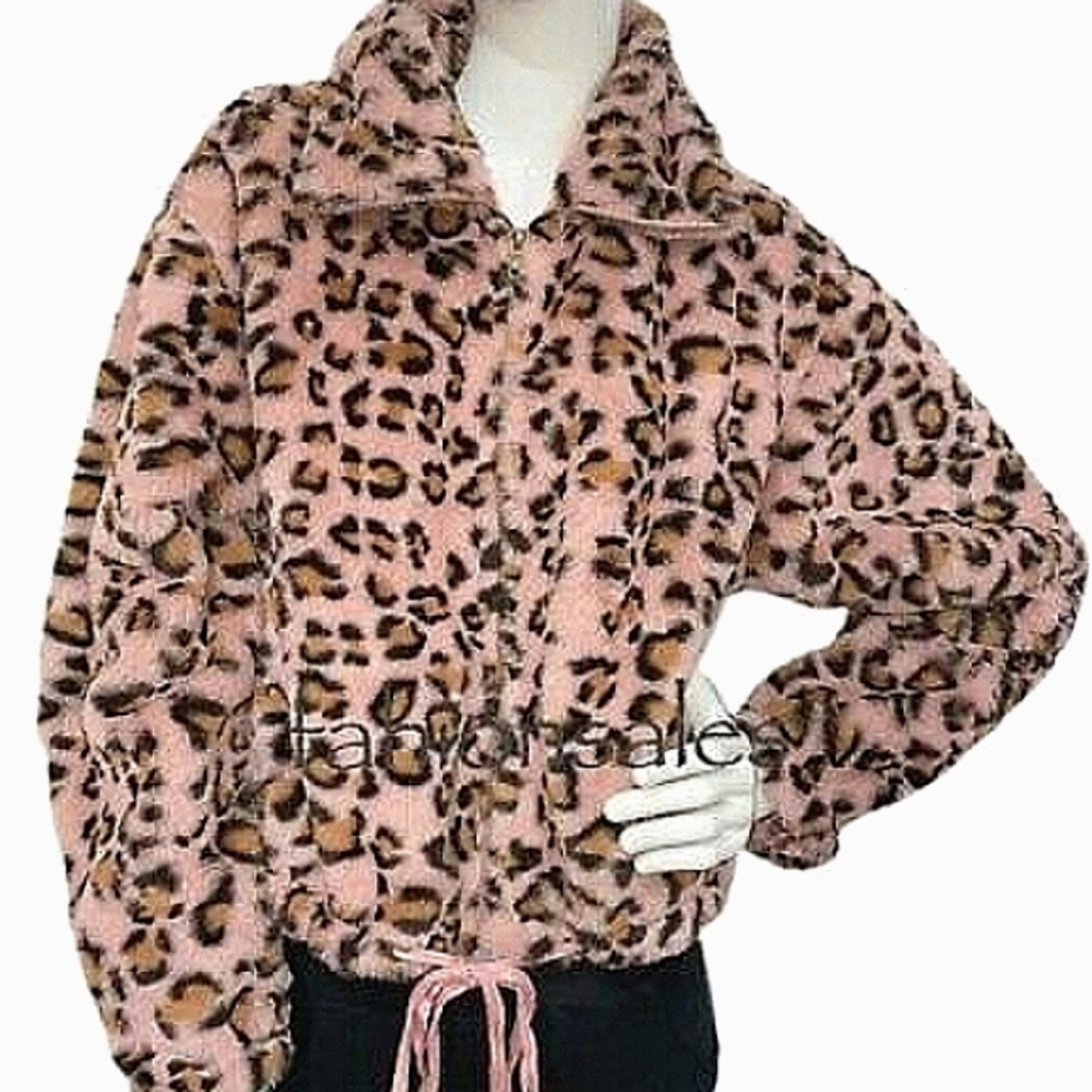 PINK VICTORIA'S SECRET Leopard Cheetah Fur Zip Teddy Bomber Jacket NWT - Picture 8 of 15